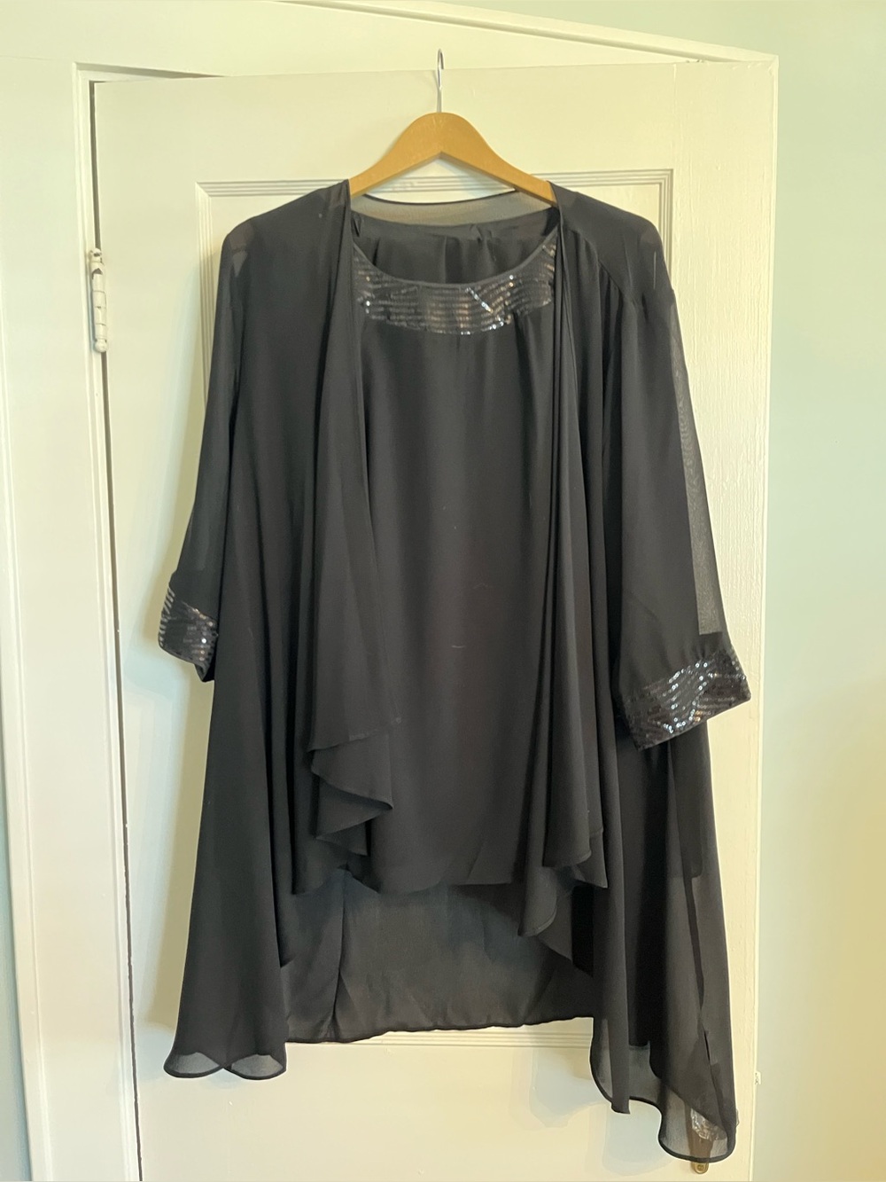 Black Layered 3 piece Chiffon Women's outfit with Sequin Trim